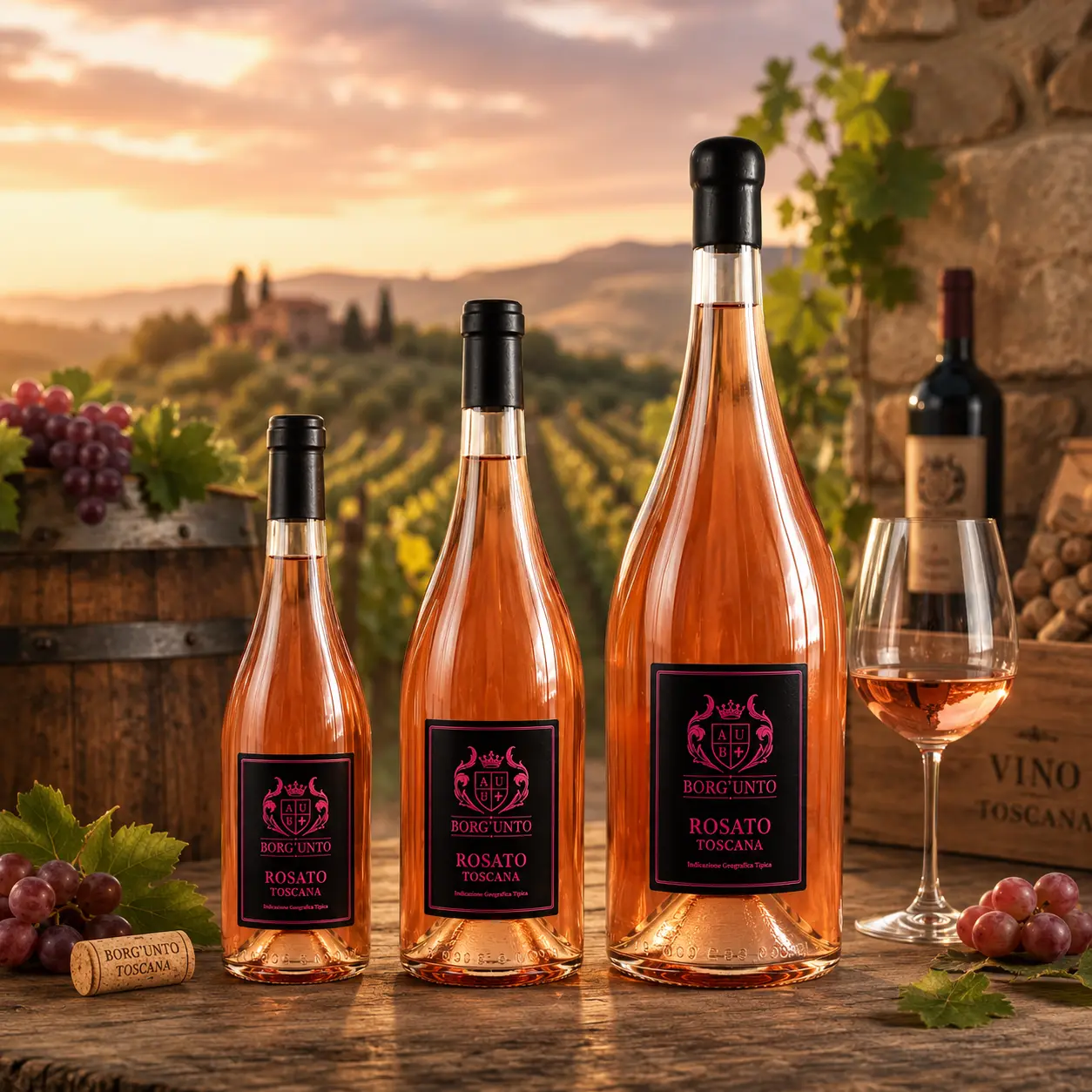bottiglie-rosato-borgunto-ambientato-arezzo