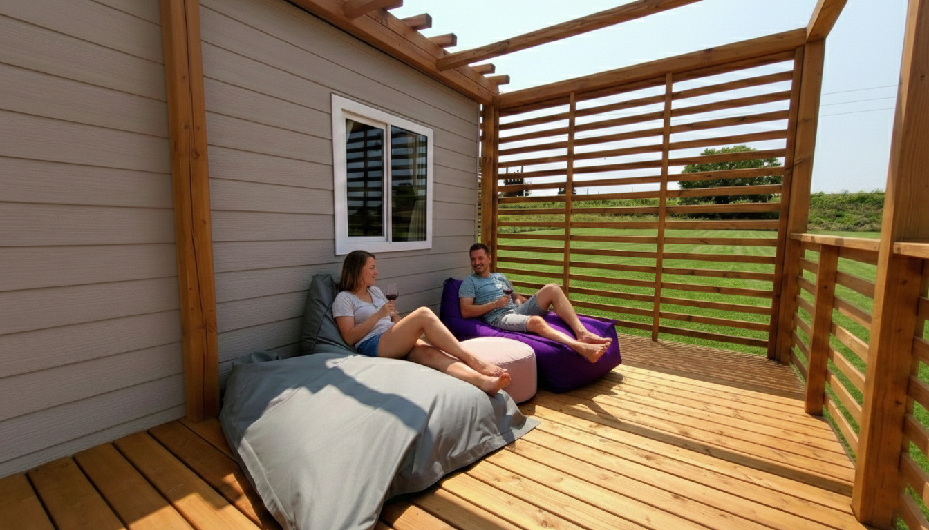 bungalow-salvia-terrazza-zona-relax.png Terrazza Bungalow Salvia con zona relax e vista verde - Viovillas Arezzo Toscana