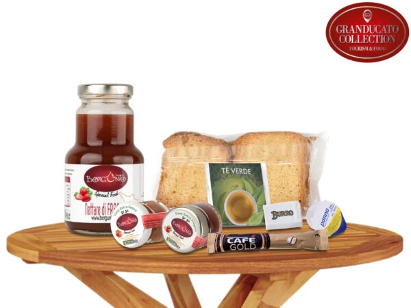 Breakfast Box della Granducato Gestioni, con prodotti Tipici dell'Azienda Agricola Borgunto